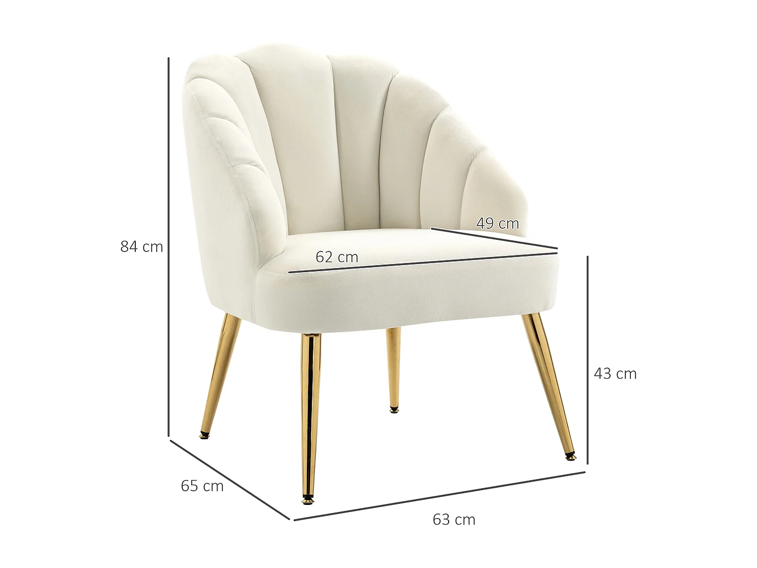 Poltroncina da camera in velluto con schienale a conchiglia