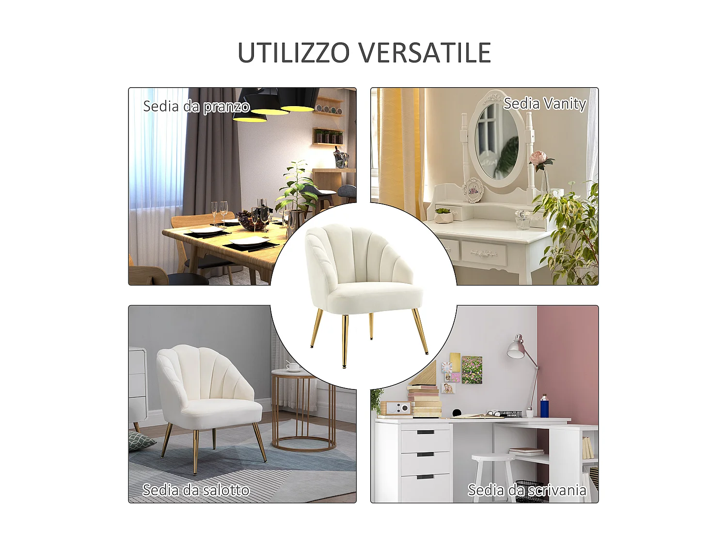 Poltroncina da camera in velluto con schienale a conchiglia