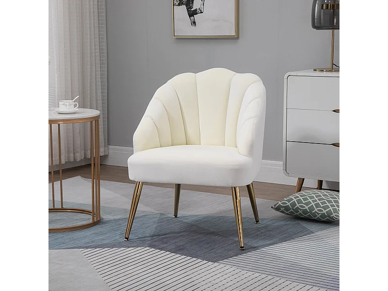 Poltroncina da camera in velluto con schienale a conchiglia