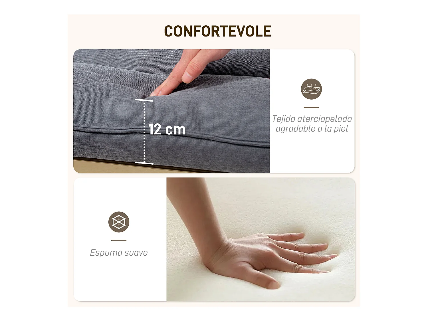 Poltrona a dondolo con cuscini spessi in velluto e legno grigio