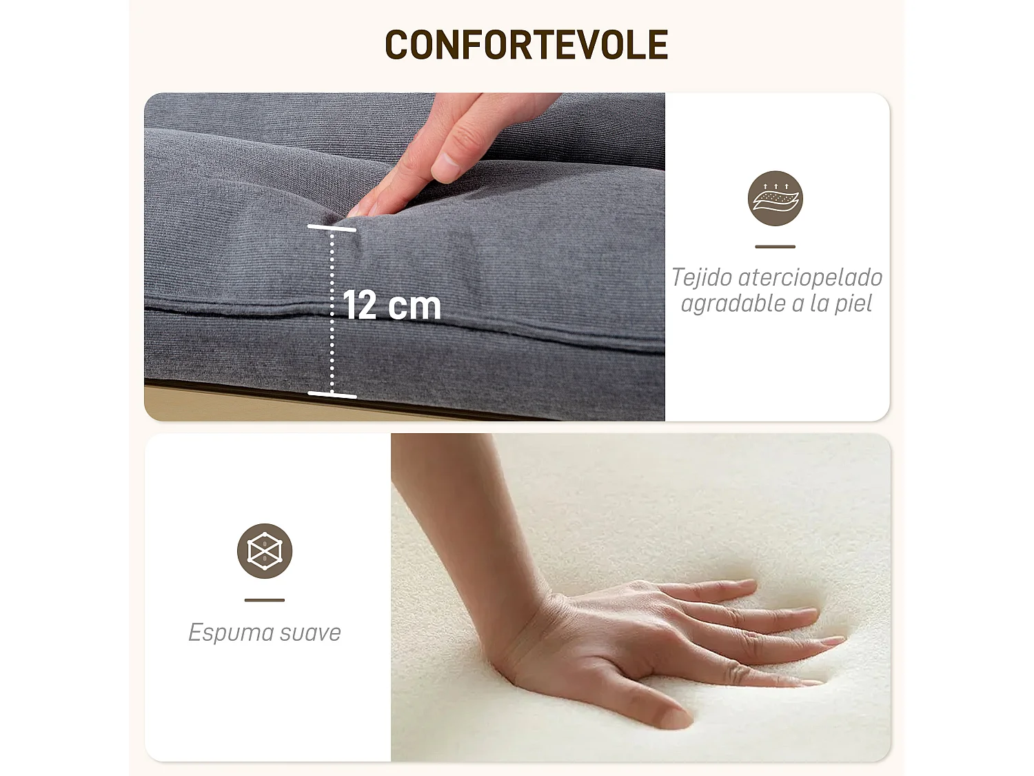 Poltrona a dondolo con cuscini spessi in velluto e legno grigio