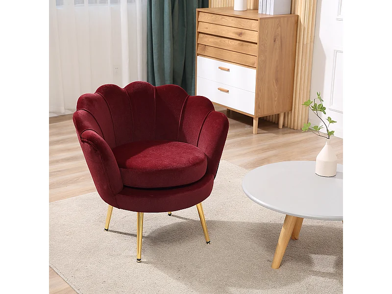 Poltroncina vintage di design da camera in velluto rosso