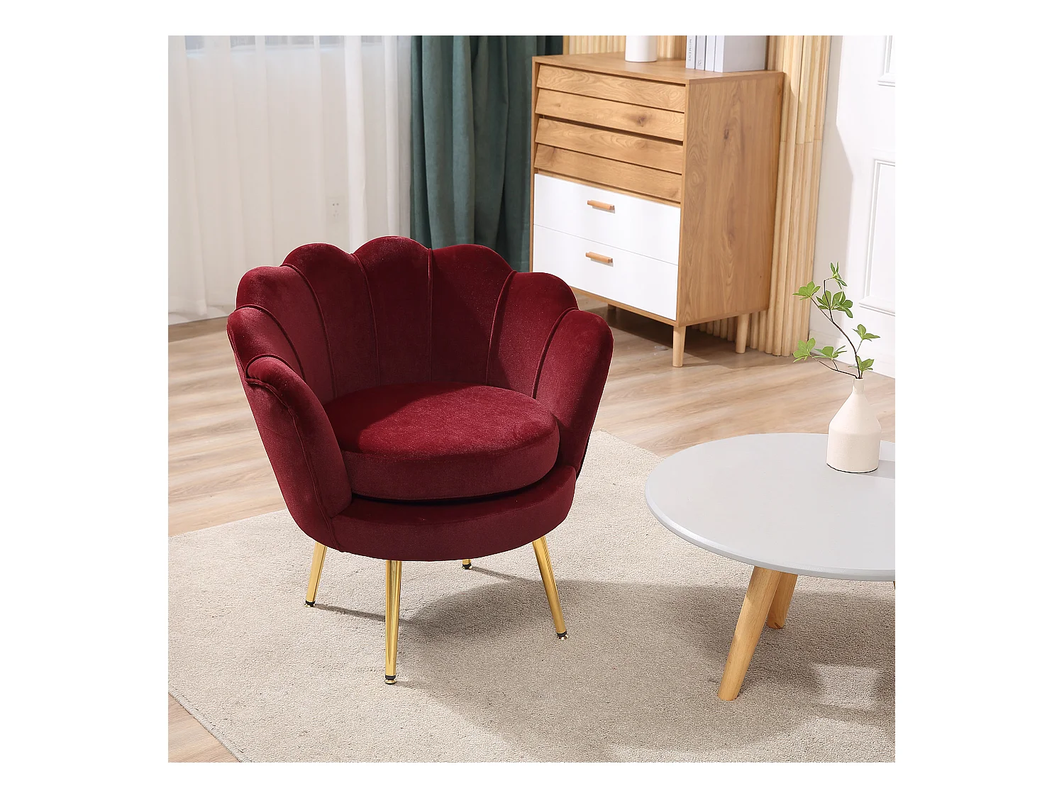 Poltroncina vintage di design da camera in velluto rosso