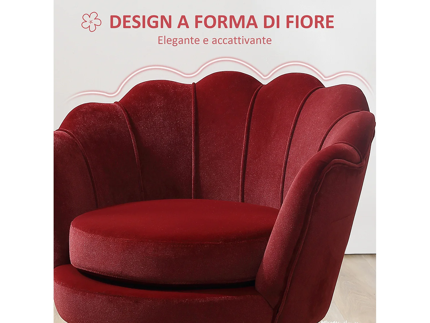 Poltroncina vintage di design da camera in velluto rosso