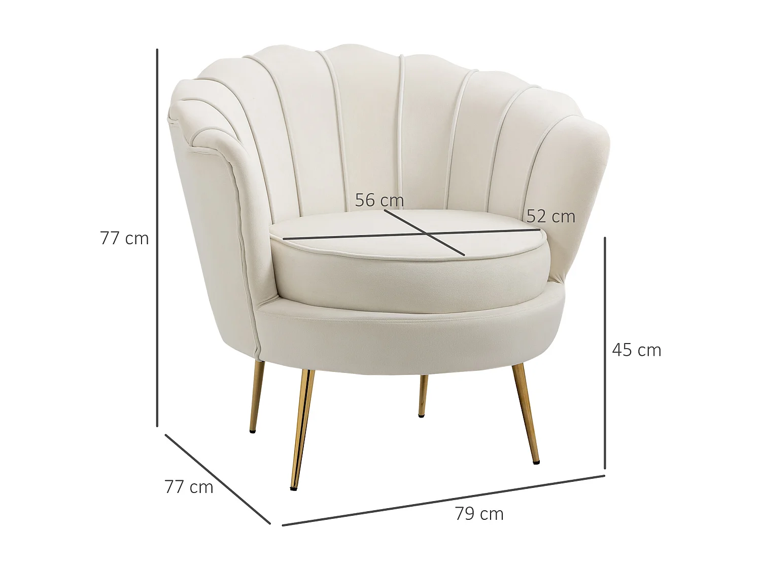 Poltrona di design stile vintage imbottita in velluto crema