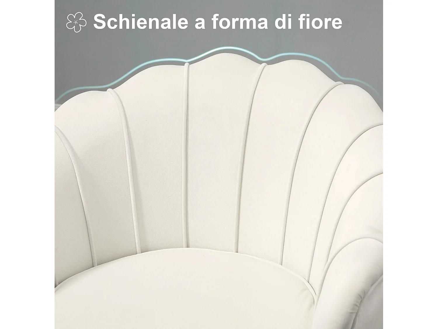 Poltrona di design stile vintage imbottita in velluto crema