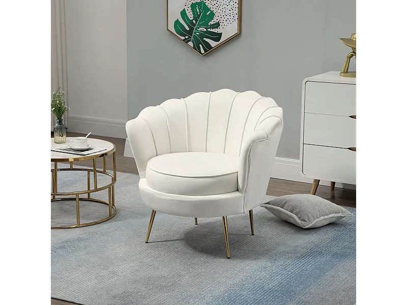 Poltrona di design stile vintage imbottita in velluto crema