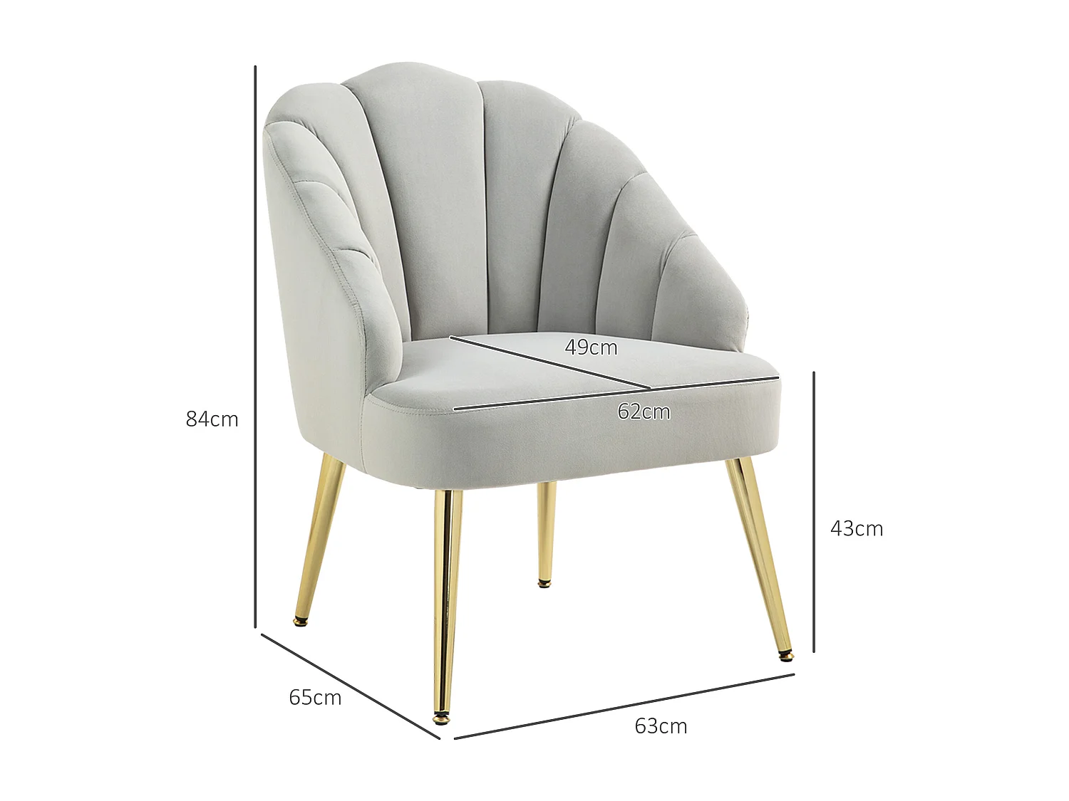 Poltroncina da camera con schienale a conchiglia in velluto grigio