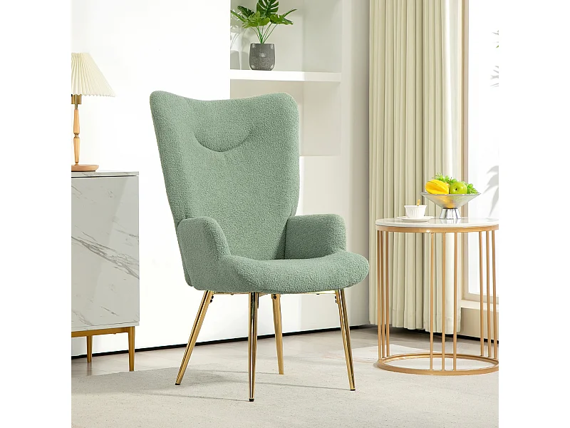 Sedia per soggiorno con schienale alto imbottita verde e oro