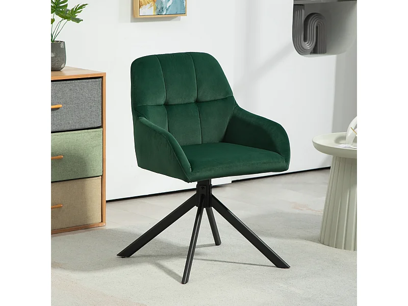 Poltroncina da camera con braccioli e seduta girevole in velluto verde