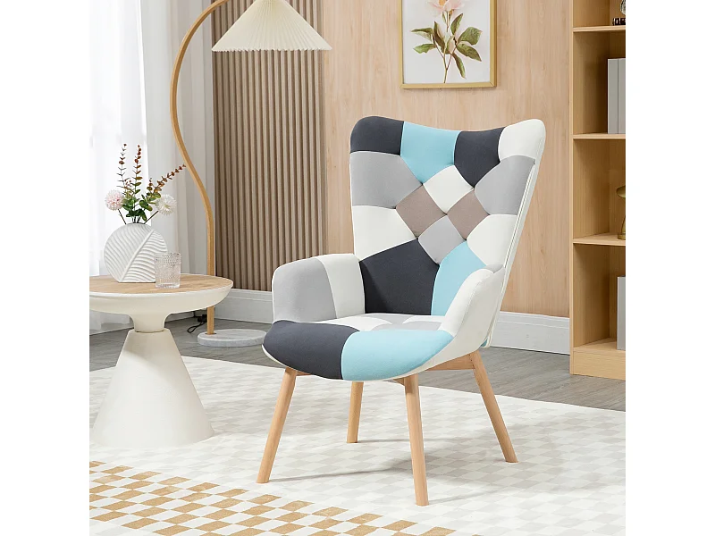 Poltroncina da camera in velluto trapuntato e gambe in legno