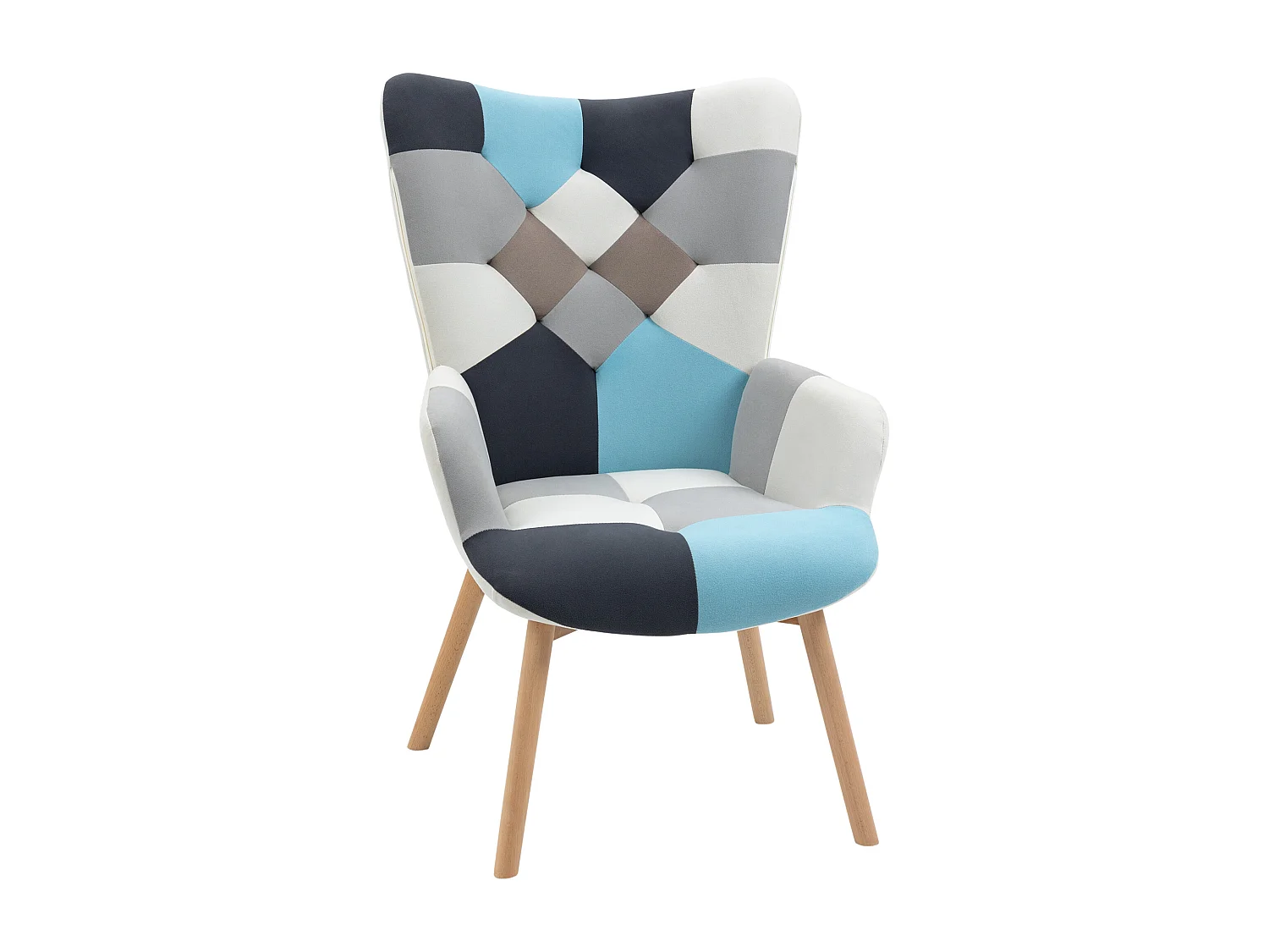 Poltroncina da camera in velluto trapuntato e gambe in legno