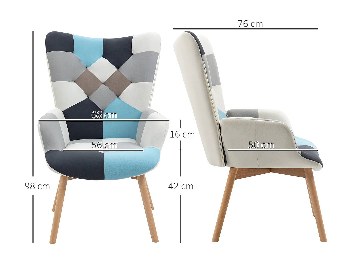 Poltroncina da camera in velluto trapuntato e gambe in legno