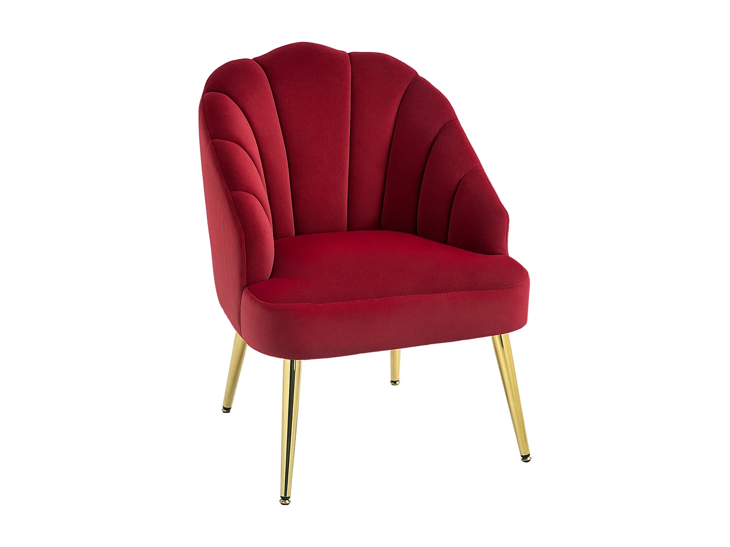 Poltroncina da camera con schienale a conchiglia in velluto rosso