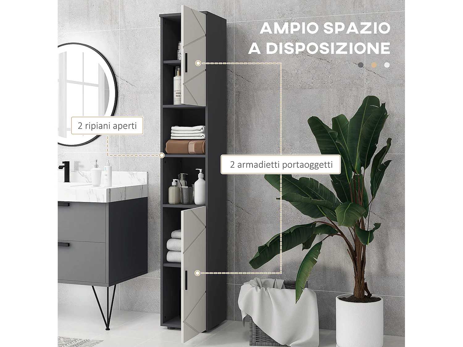 kleankin Colonna Bagno con 2 Ripiani Aperti e 2 Armadietti Grigio