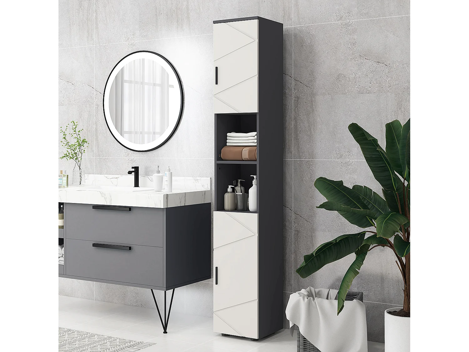 kleankin Colonna Bagno con 2 Ripiani Aperti e 2 Armadietti Grigio