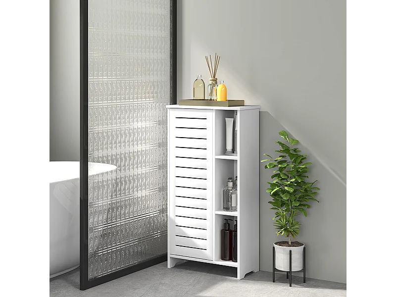 Mobile bagno con armadietto a 3 livelli e 3 ripiani aperti bianco