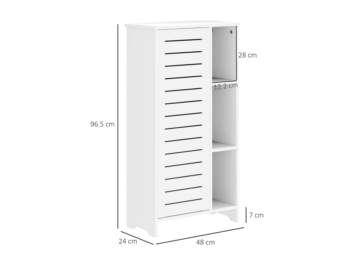 Mobile bagno con armadietto a 3 livelli e 3 ripiani aperti bianco
