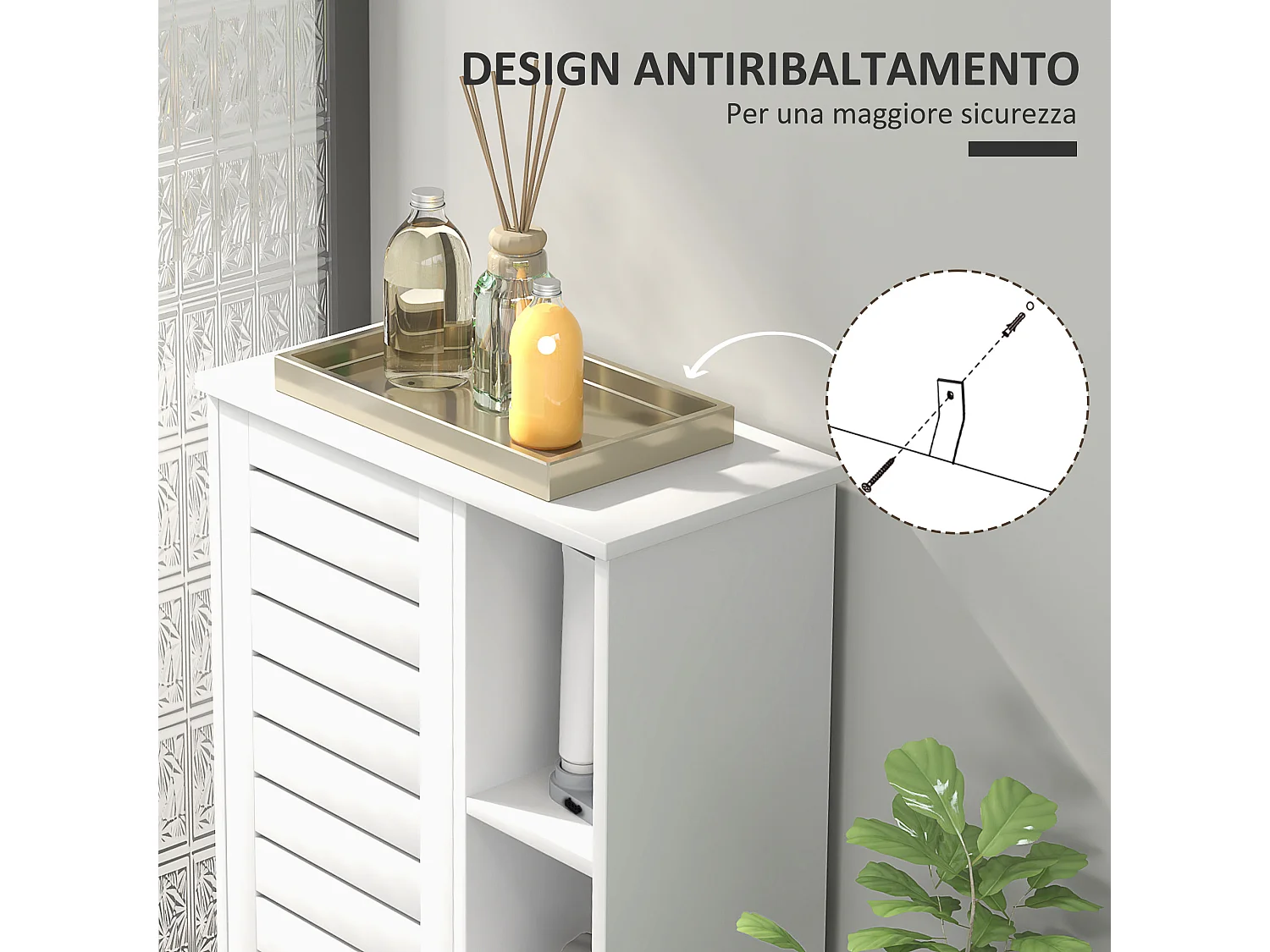 Mobile bagno con armadietto a 3 livelli e 3 ripiani aperti bianco