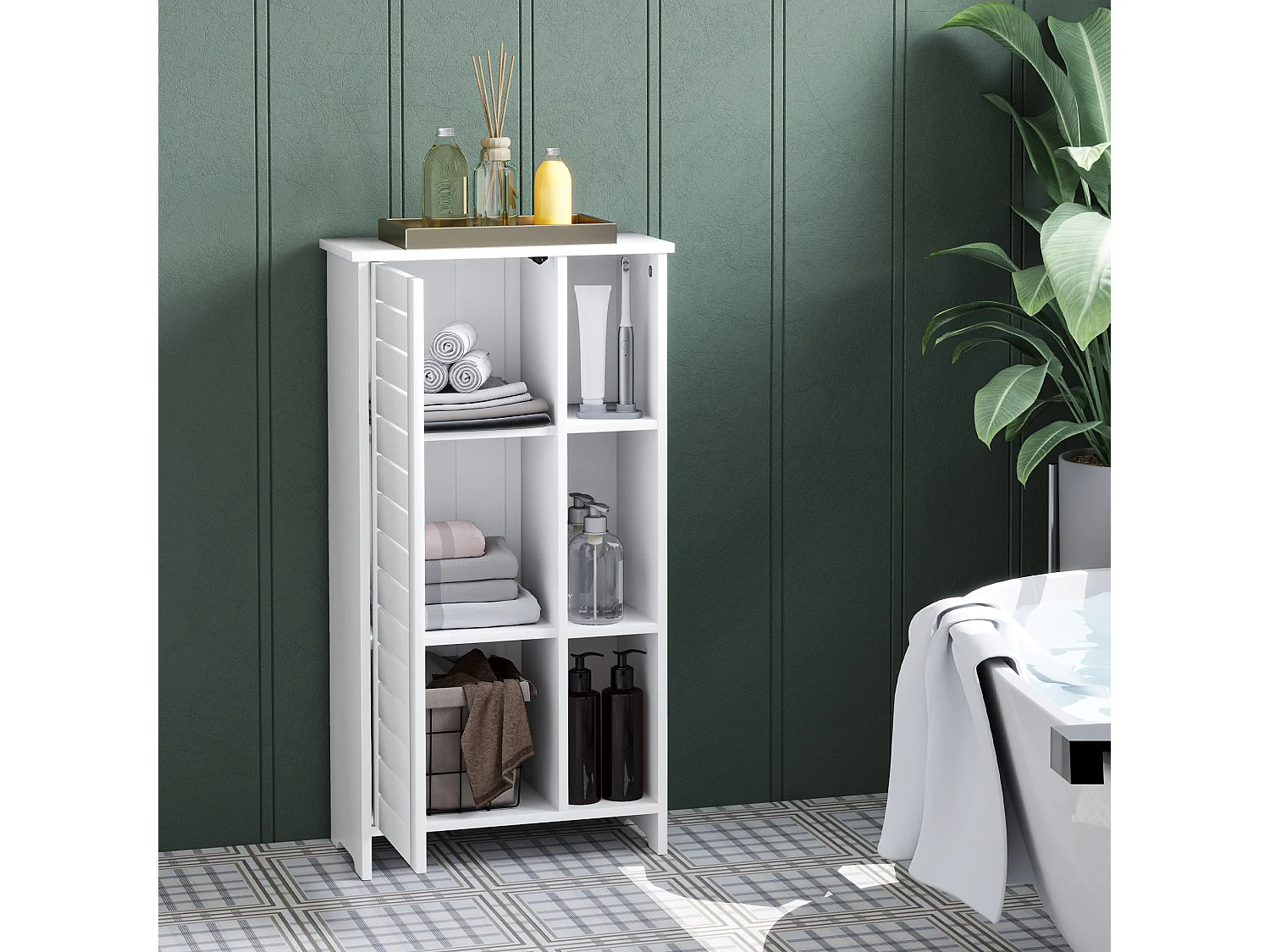 Mobile bagno con armadietto a 3 livelli e 3 ripiani aperti bianco