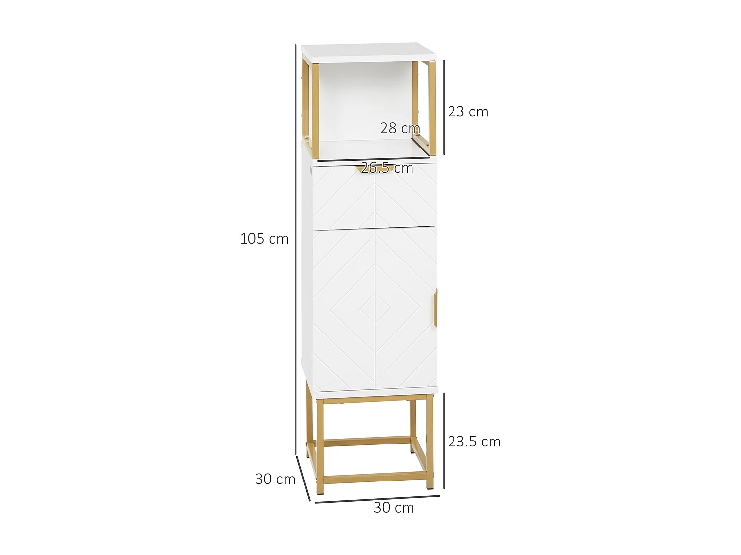 Mobile bagno con armadietto e cassetto in legno e metallo