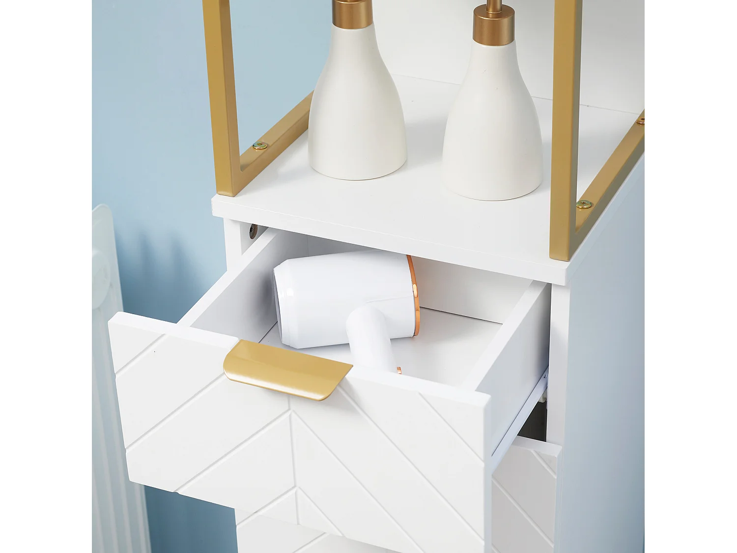 Mobile bagno con armadietto e cassetto in legno e metallo