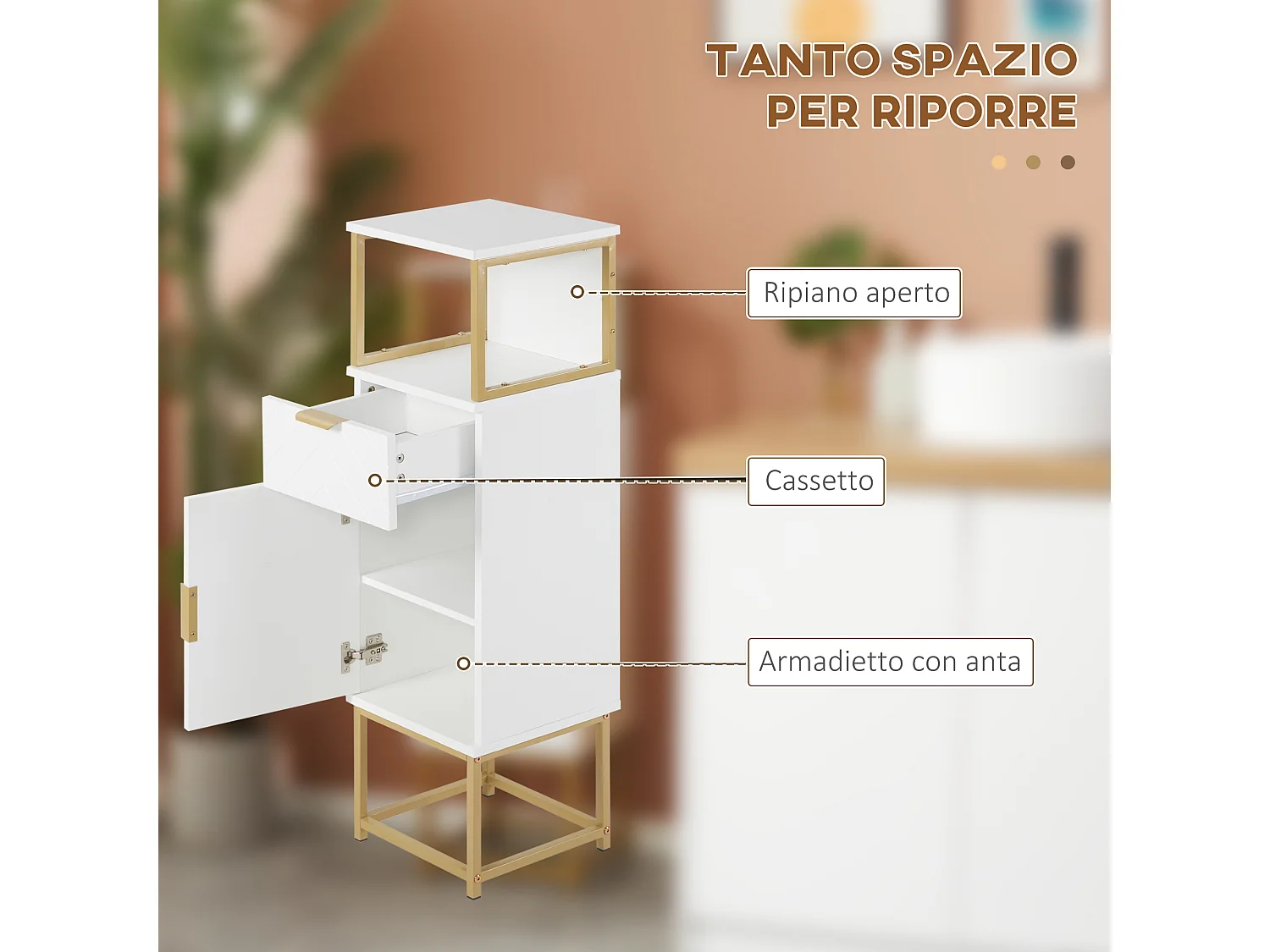 Mobile bagno con armadietto e cassetto in legno e metallo