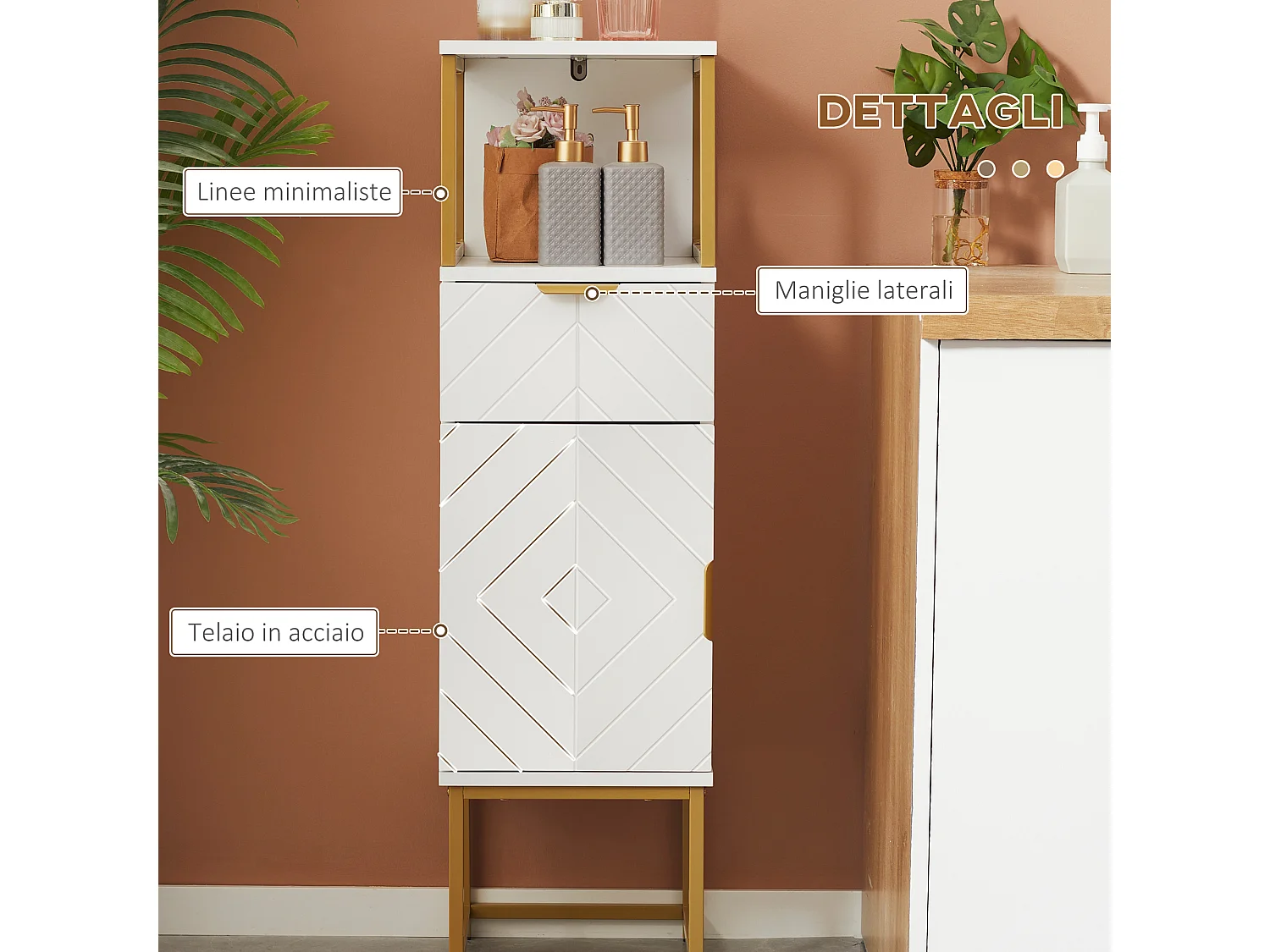 Mobile bagno con armadietto e cassetto in legno e metallo