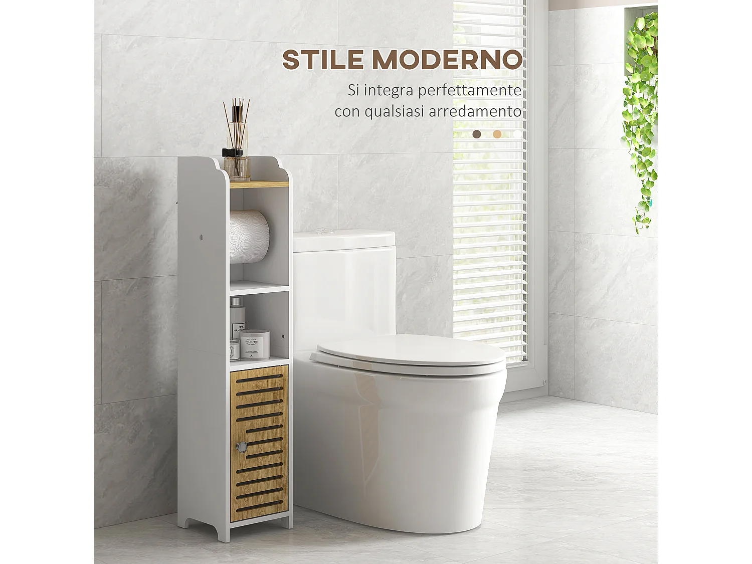 Mobiletto bagno salvaspazio con ripiani e armadietto bianco