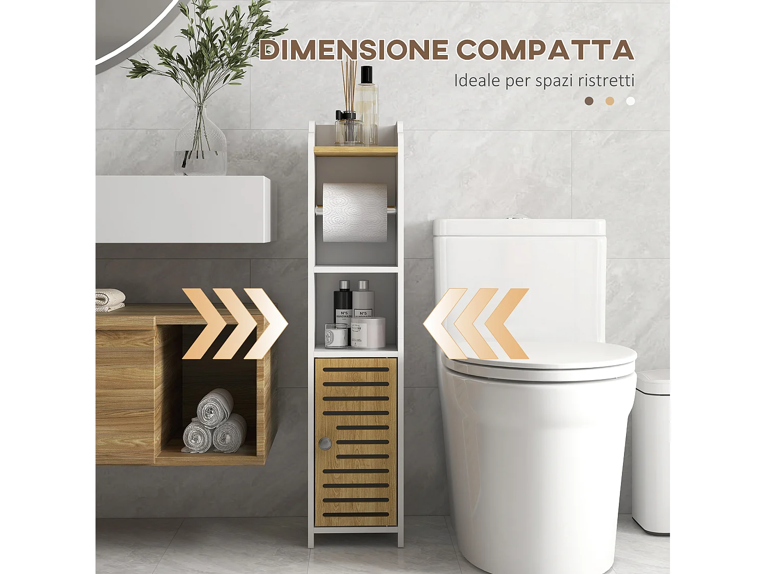 Mobiletto bagno salvaspazio con ripiani e armadietto bianco