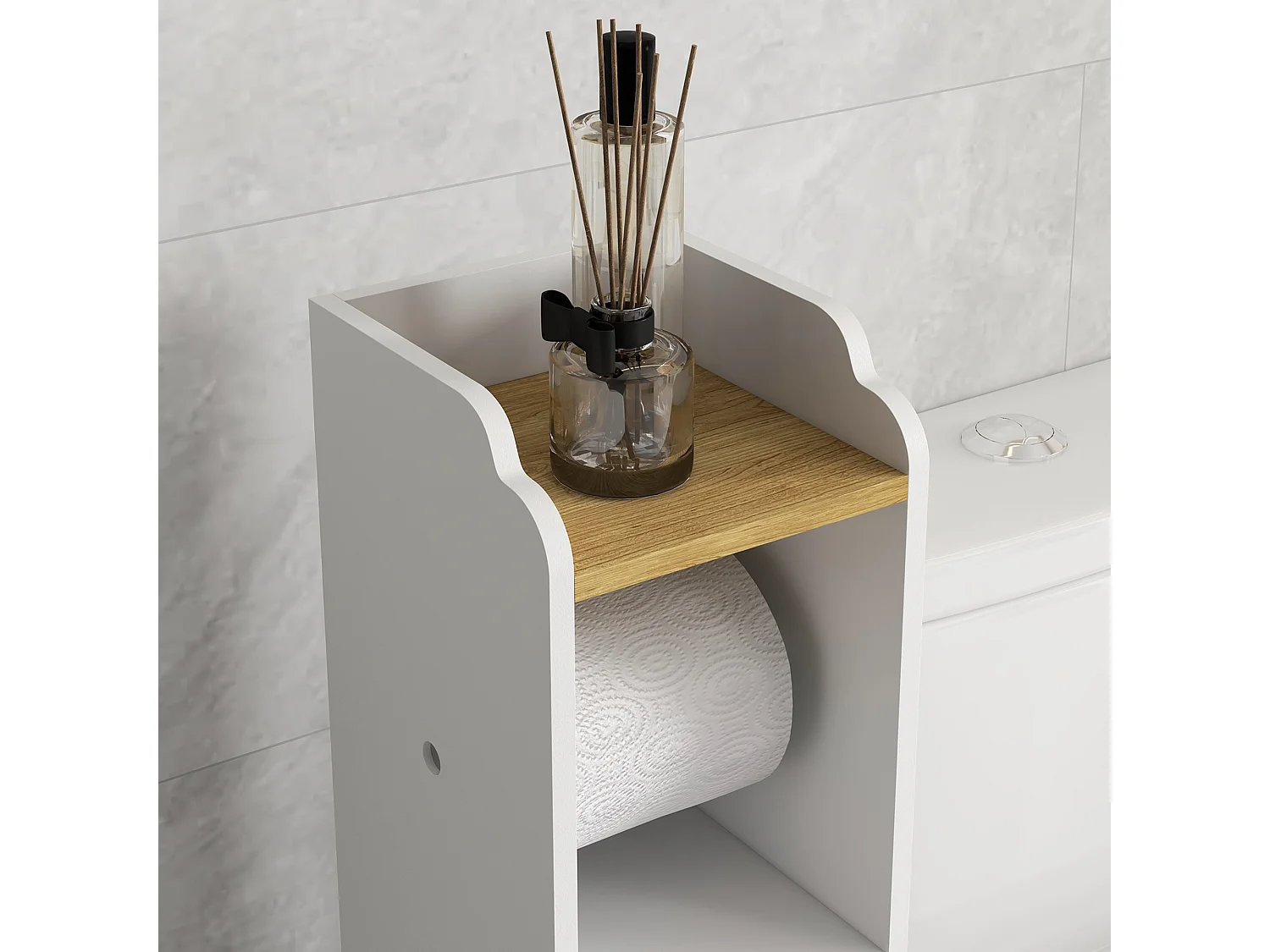 Mobiletto bagno salvaspazio con ripiani e armadietto bianco