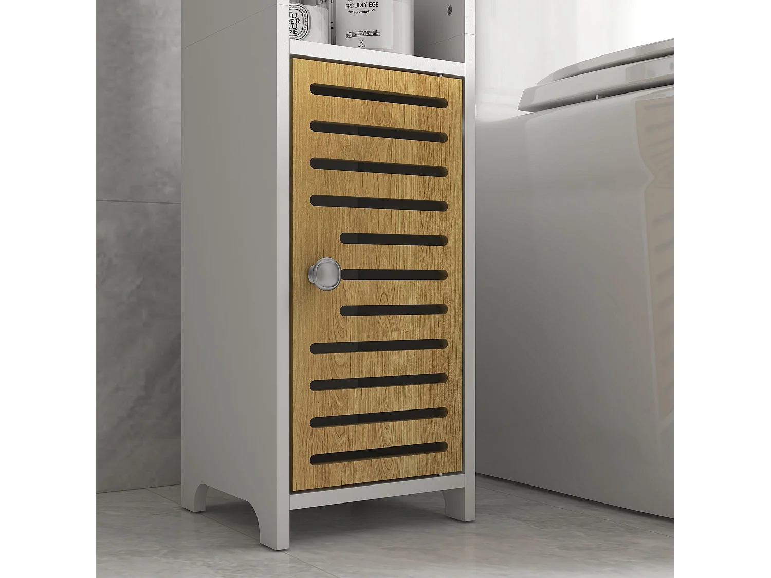 Mobiletto bagno salvaspazio con ripiani e armadietto bianco