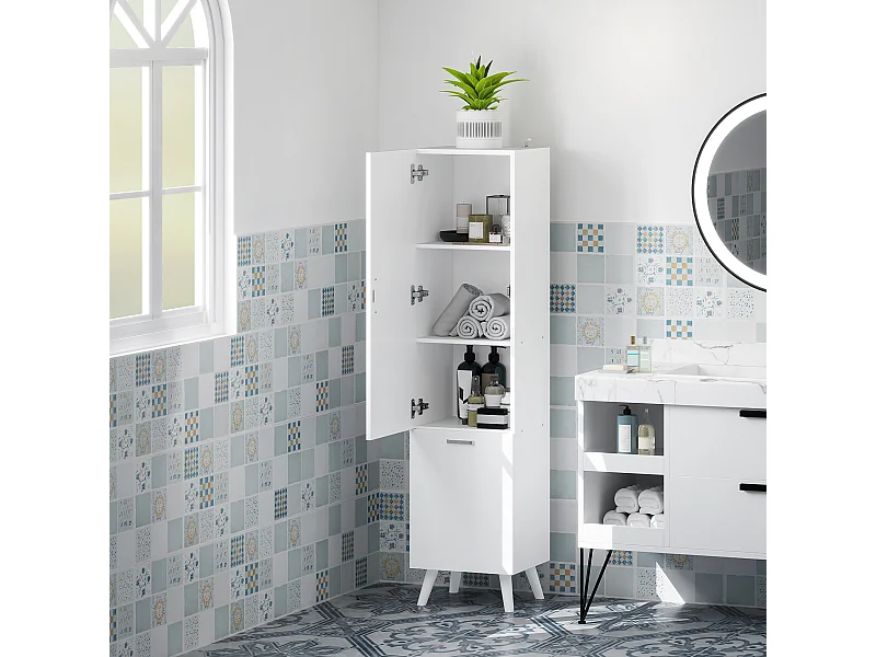 Mobile bagno con armadietto a 3 ripiani e mobiletto inferiore bianco