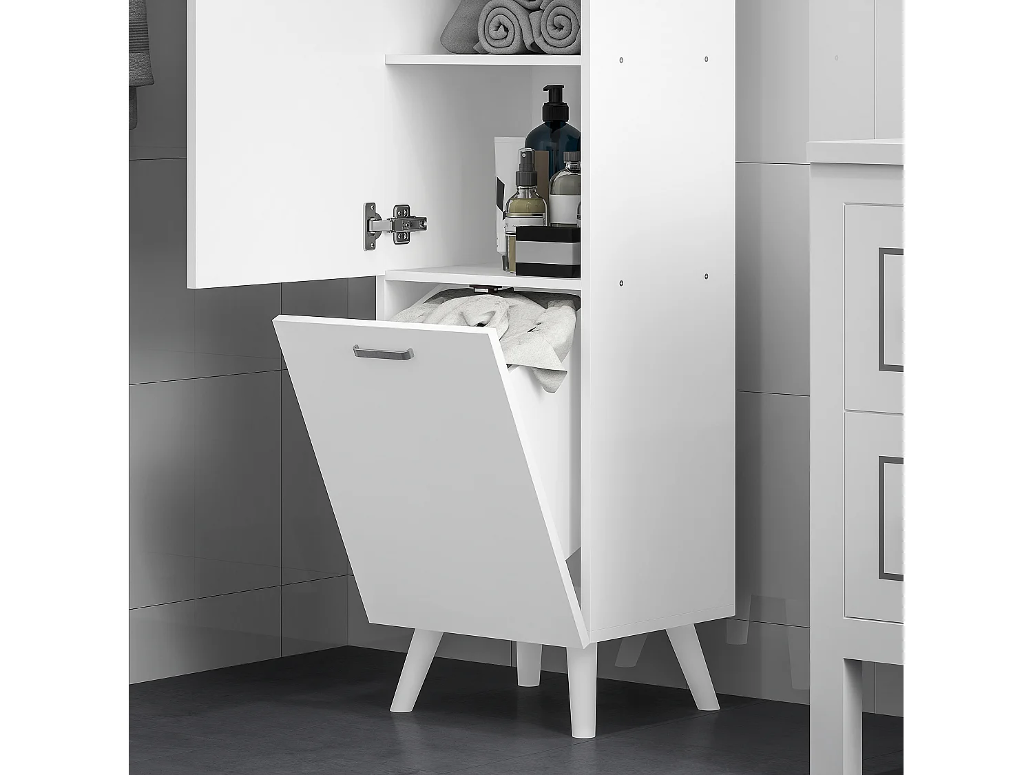 Mobile bagno con armadietto a 3 ripiani e mobiletto inferiore bianco