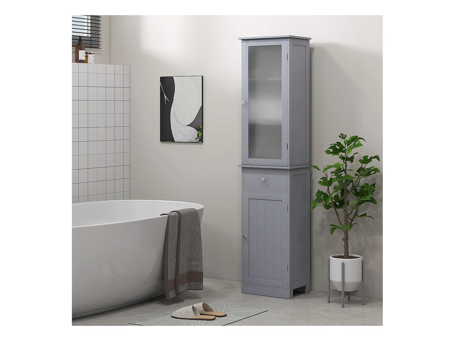 Mobile colonna bagno salvaspazio 40x27x171.5cm in mdf grigio