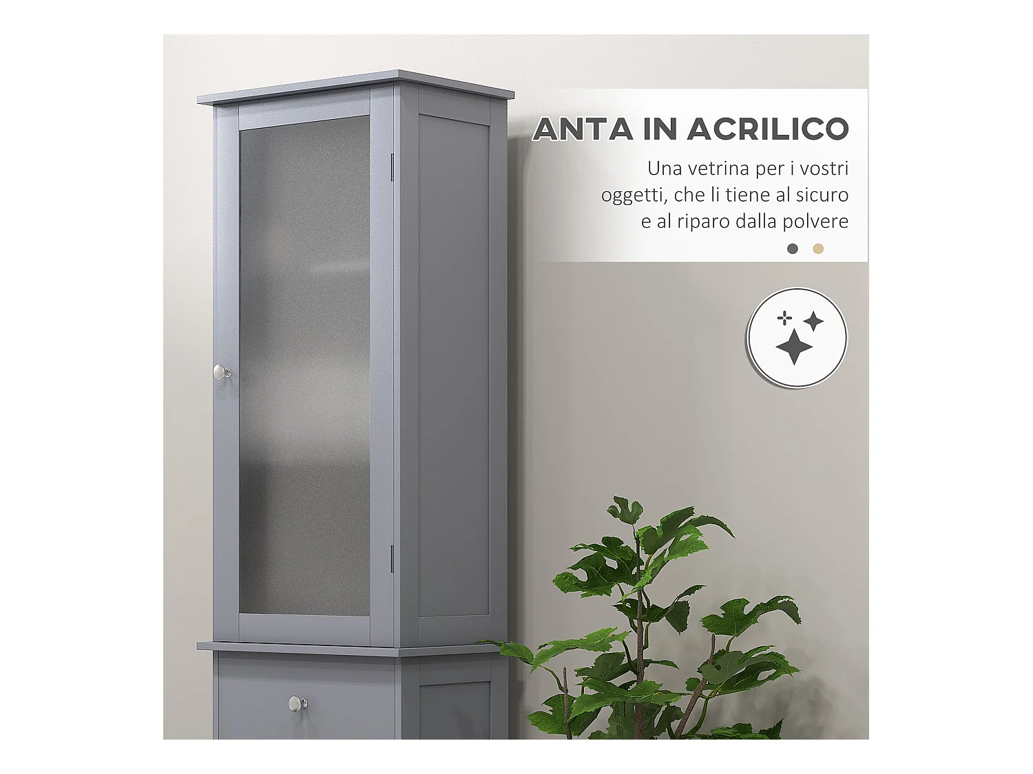 Mobile colonna bagno salvaspazio 40x27x171.5cm in mdf grigio