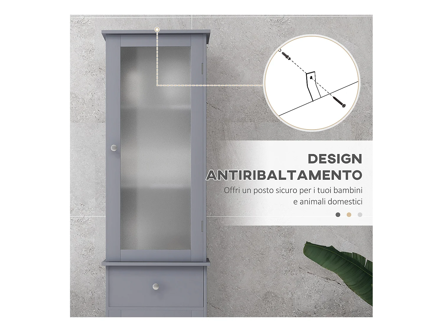 Mobile colonna bagno salvaspazio 40x27x171.5cm in mdf grigio