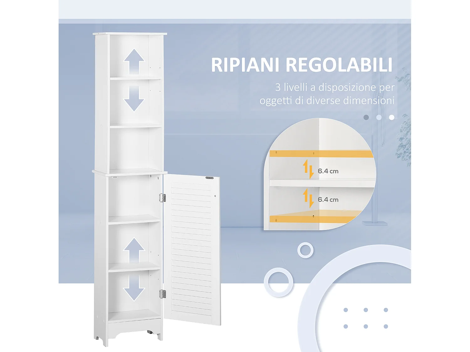 Colonna bagno con ripiano a 3 livelli e armadietto in mdf e truciolato