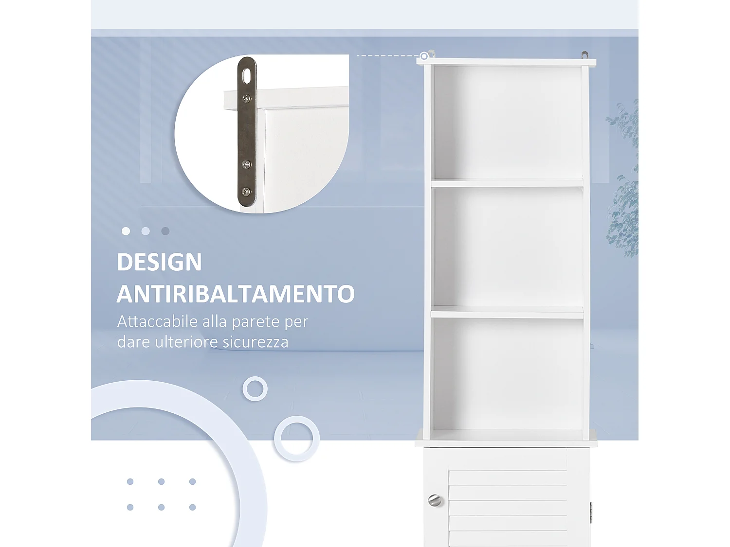 Colonna bagno con ripiano a 3 livelli e armadietto in mdf e truciolato