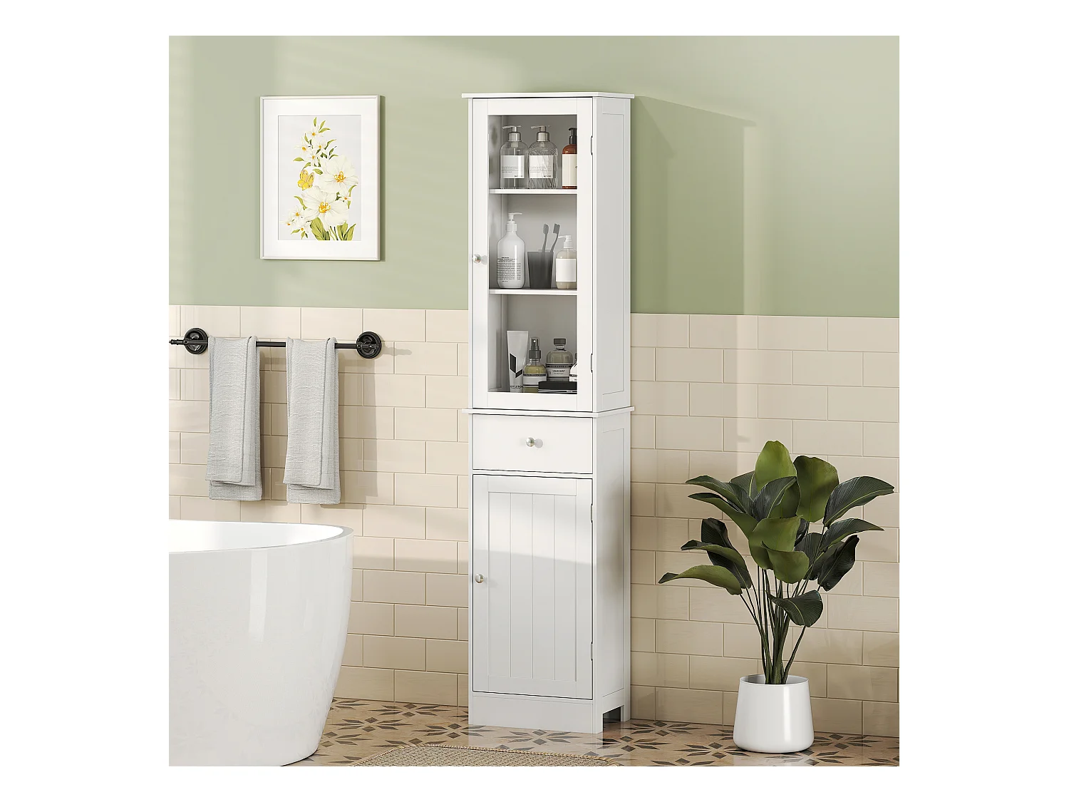 Mobile colonna bagno salvaspazio 40x27x171.5cm in mdf bianco