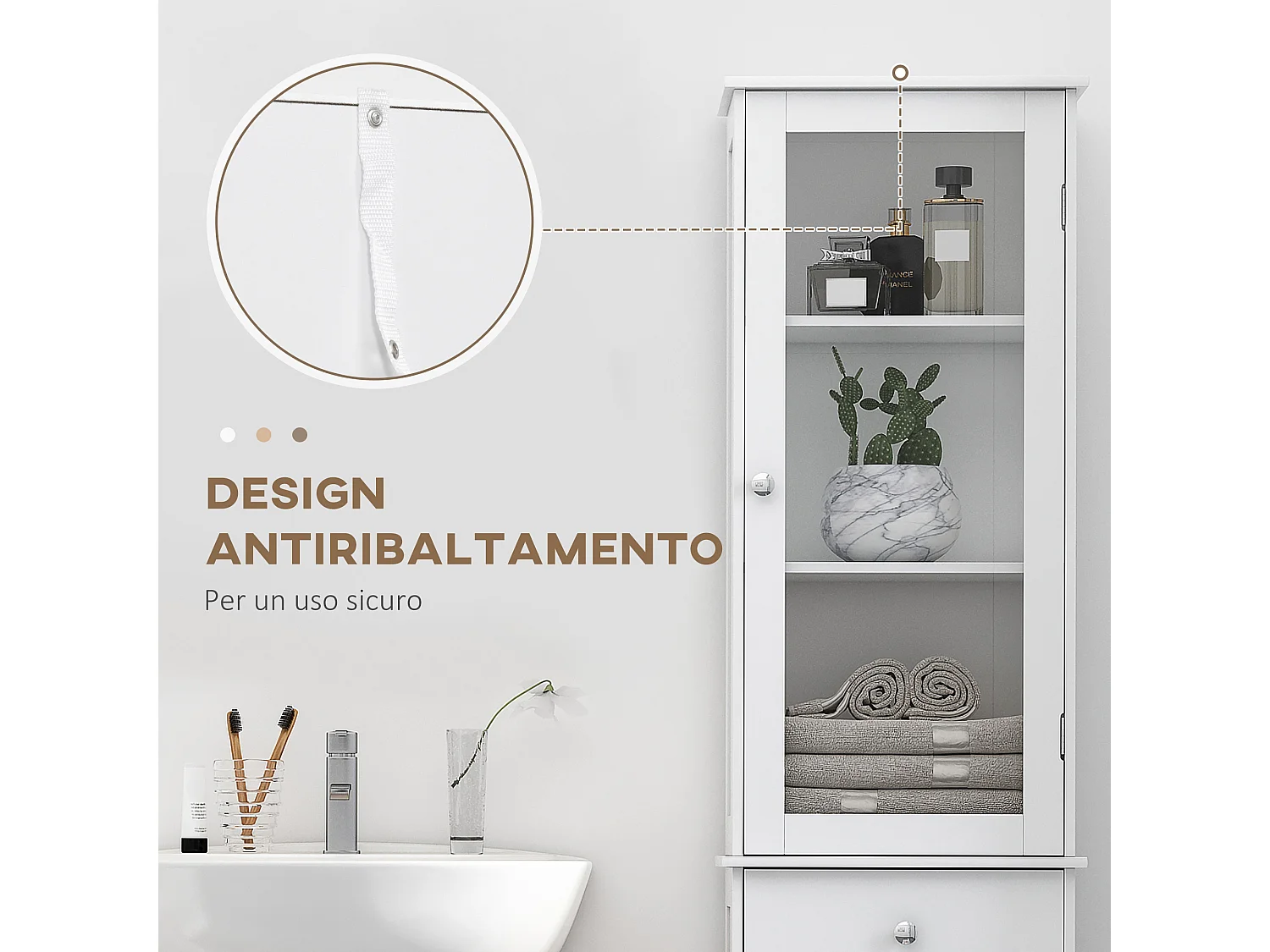 Mobile colonna bagno salvaspazio 40x27x171.5cm in mdf bianco
