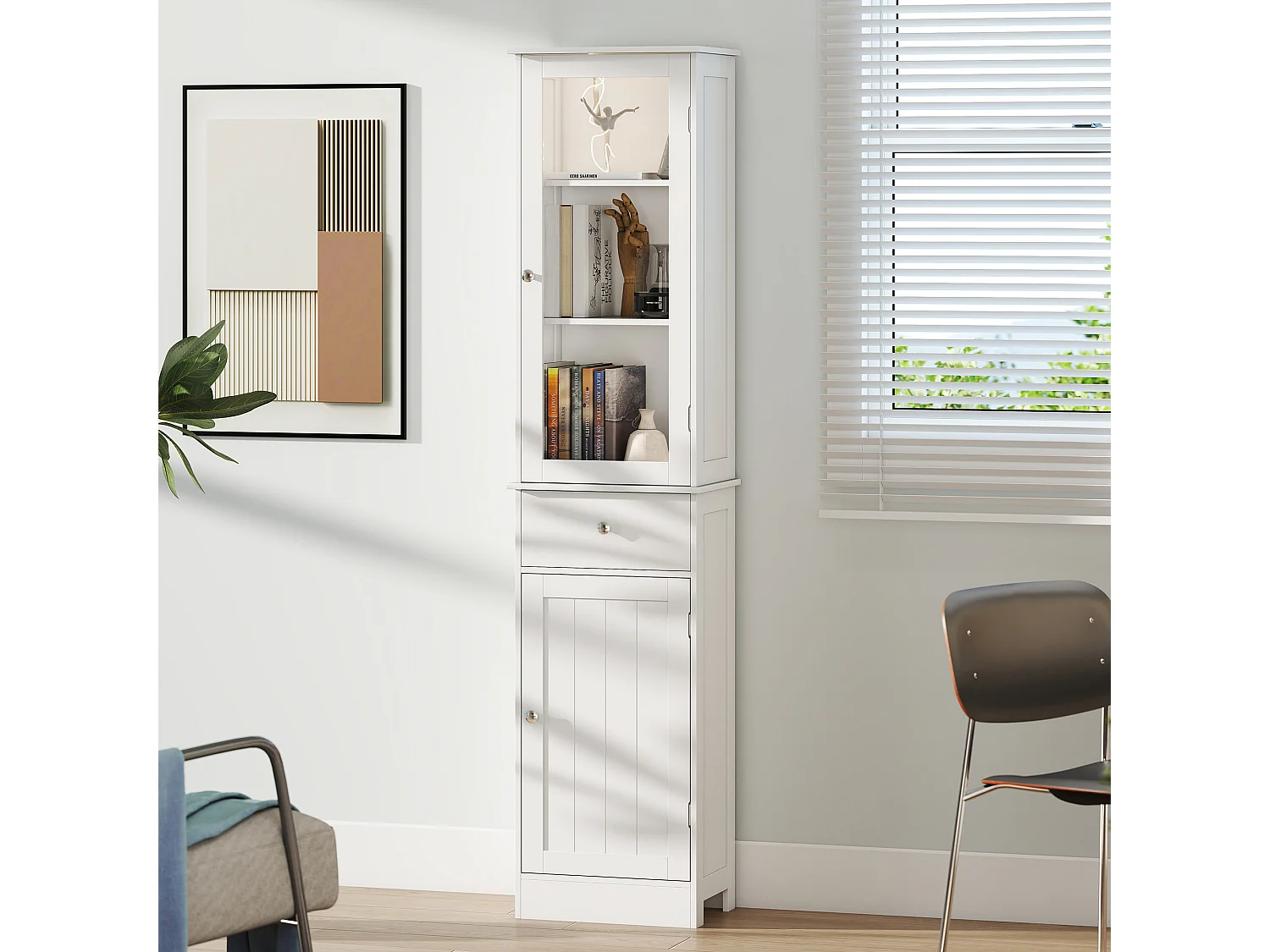 Mobile colonna bagno salvaspazio 40x27x171.5cm in mdf bianco