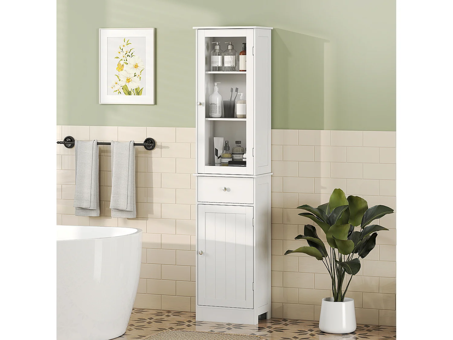 Mobile colonna bagno salvaspazio 40x27x171.5cm in mdf bianco