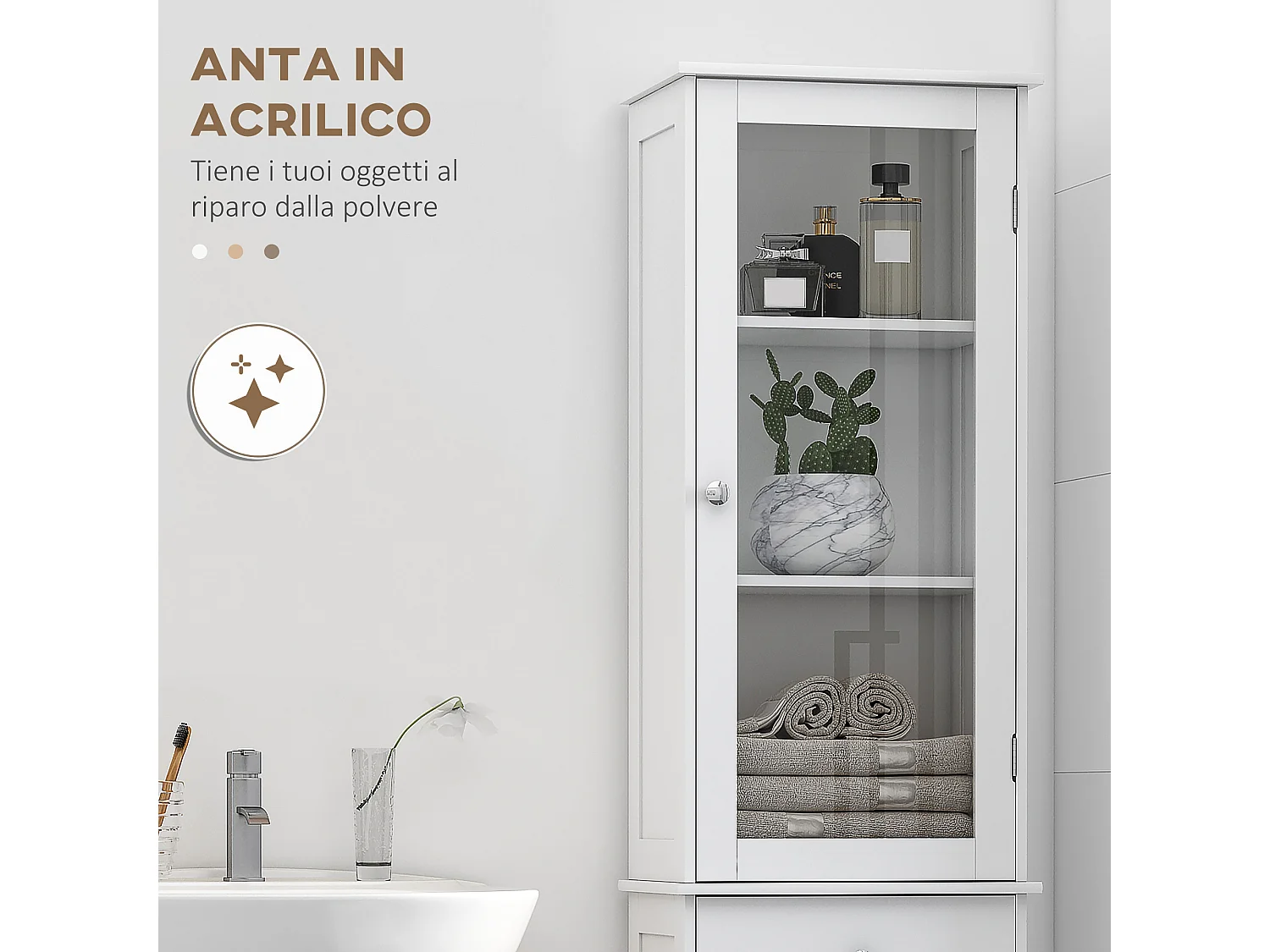 Mobile colonna bagno salvaspazio 40x27x171.5cm in mdf bianco