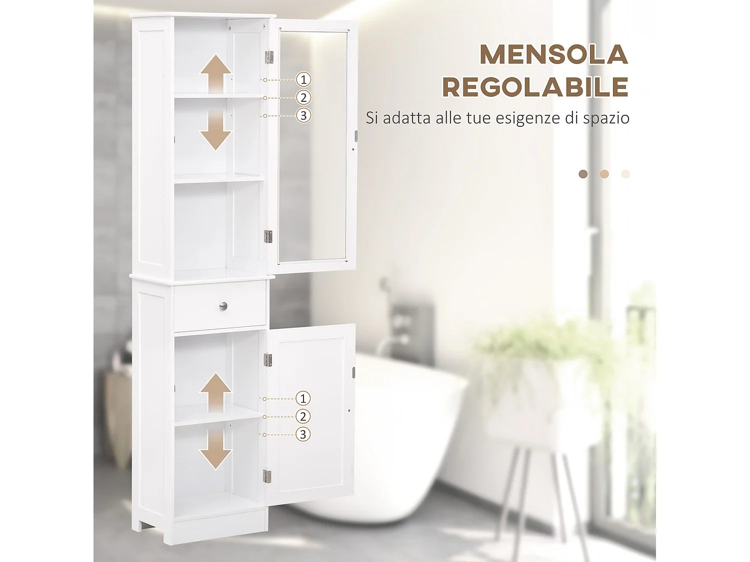 Mobile colonna bagno salvaspazio 40x27x171.5cm in mdf bianco