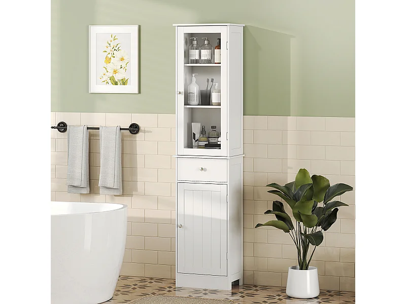 Mobile colonna bagno salvaspazio 40x27x171.5cm in mdf bianco