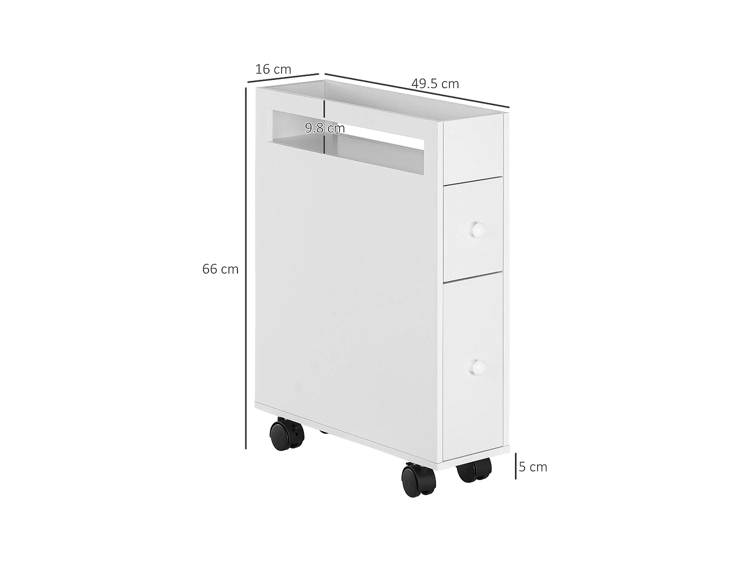 Mobiletto salvaspazio bagno con 4 ruote 16x49.5x66cm bianco