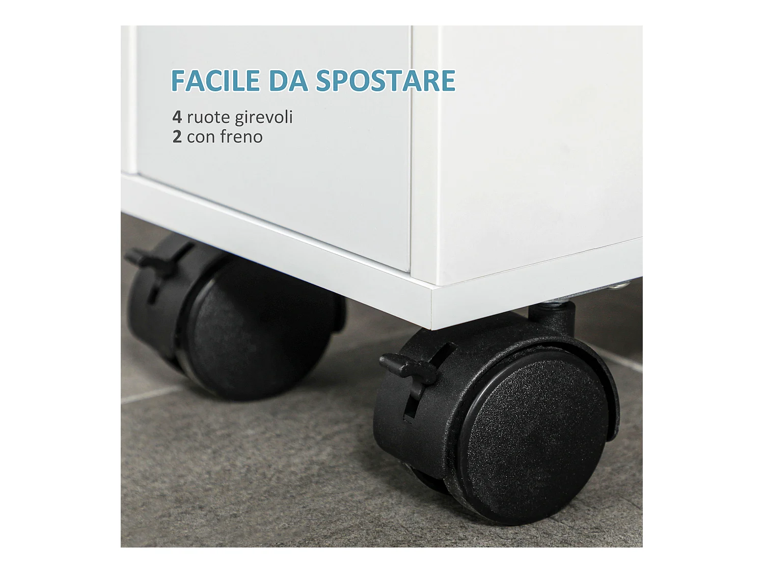 Mobiletto salvaspazio bagno con 4 ruote 16x49.5x66cm bianco