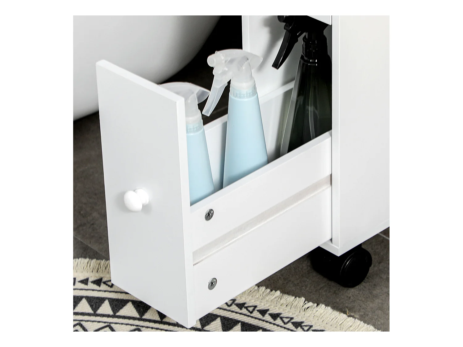 Mobiletto salvaspazio bagno con 4 ruote 16x49.5x66cm bianco