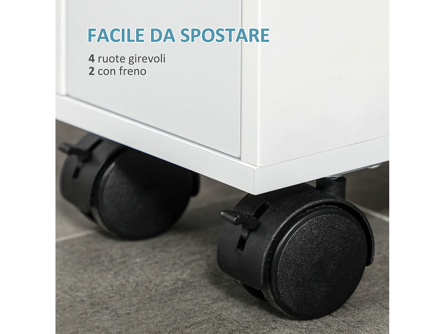 Mobiletto salvaspazio bagno con 4 ruote 16x49.5x66cm bianco